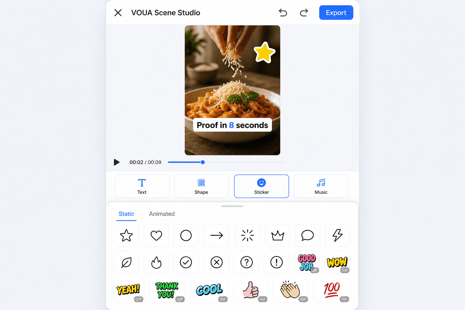 Sticker picker over a scene preview